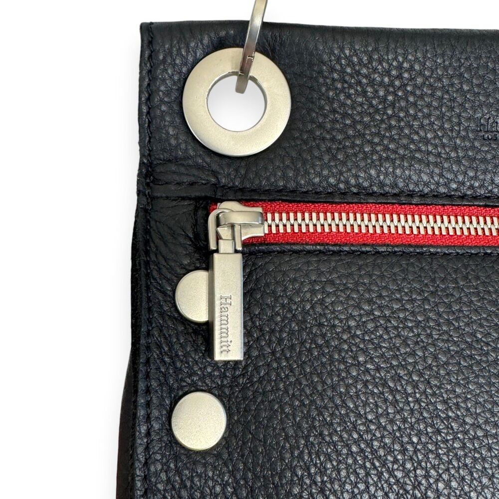 Hammitt Tony Small Black Leather Silver Red Zip Crossbody Shoulder Bag EUC - Picture 10 of 15